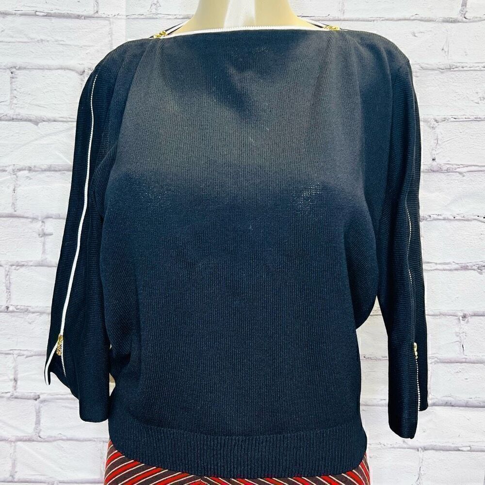 St. John Collection By Marie Gray Womens Black Knit Zipper Sleeves Top Size 6